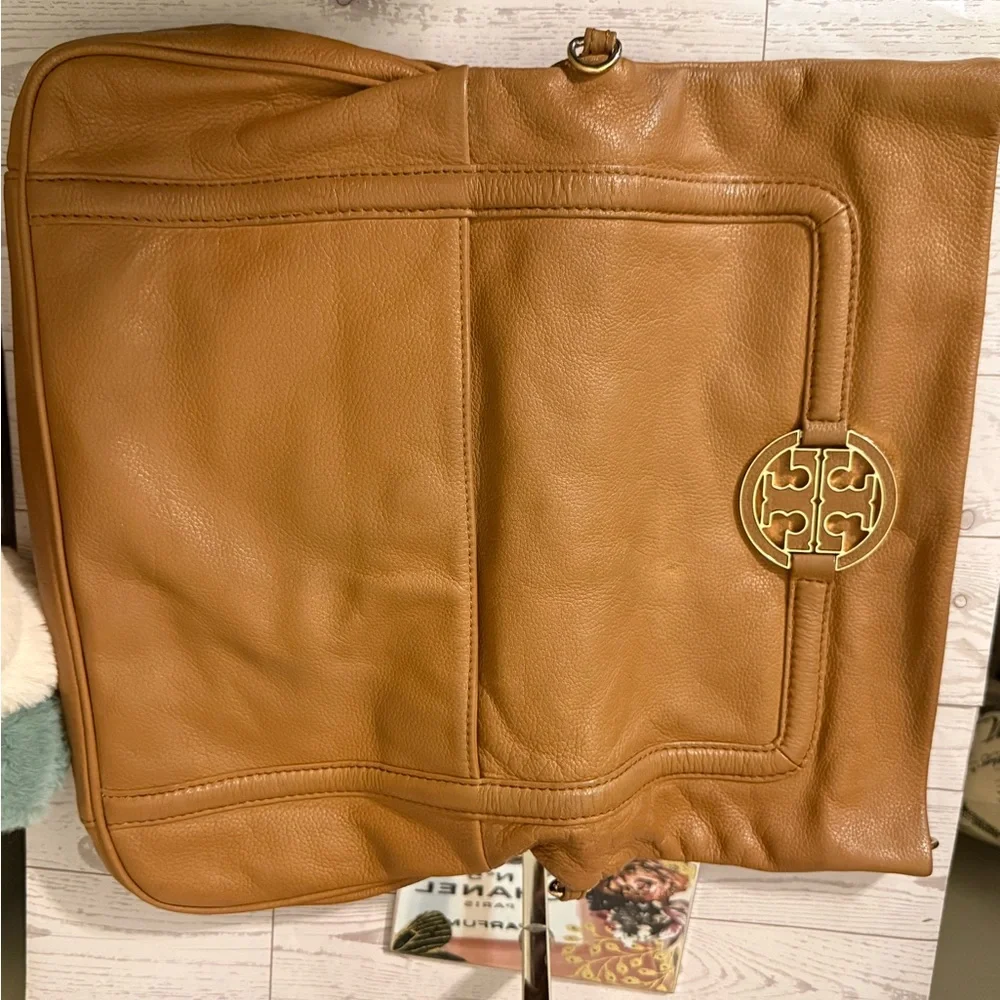 Tory Burch Brown Leather Amanda Foldover Crossbody Bag